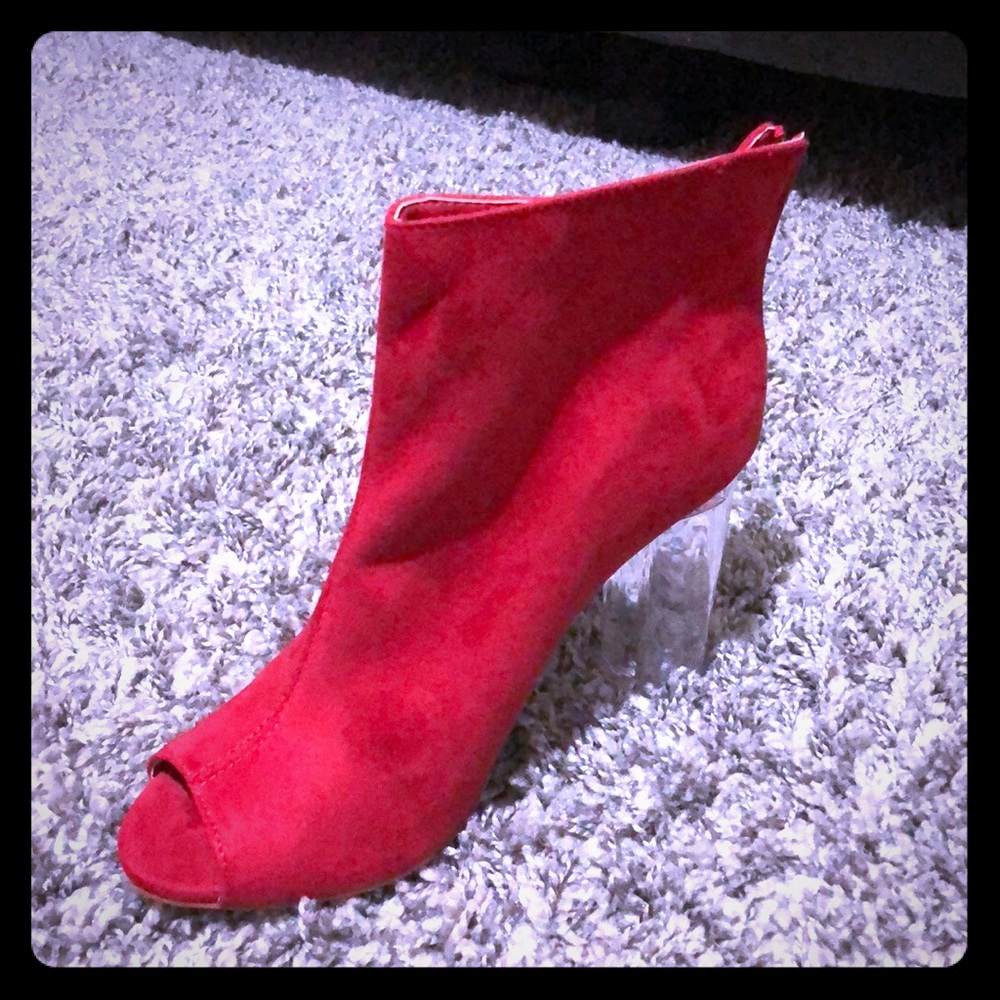 Red peep toe booties size 8 1/2 never worn